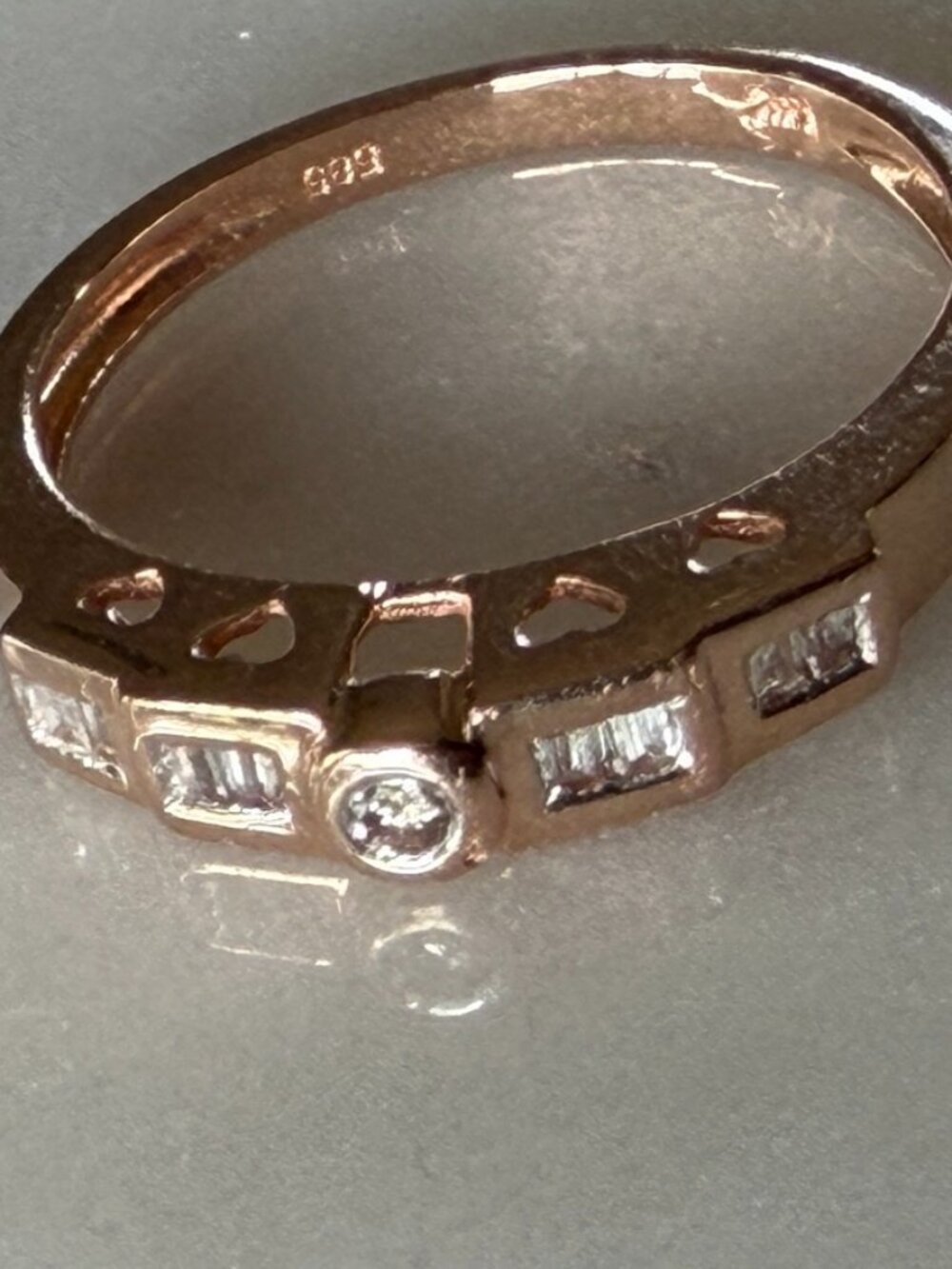 Vintage 14k Rose Gold Baguette & Round Diamond Ring